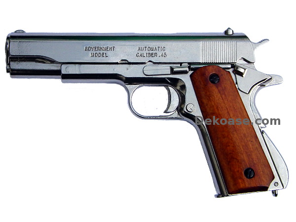 Asereplika Colt 1911-A1 9mm pistooli nikkeli puukahvoilla