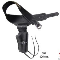 Musta nahkainen asevyö Colt Peacemaker revolverille.