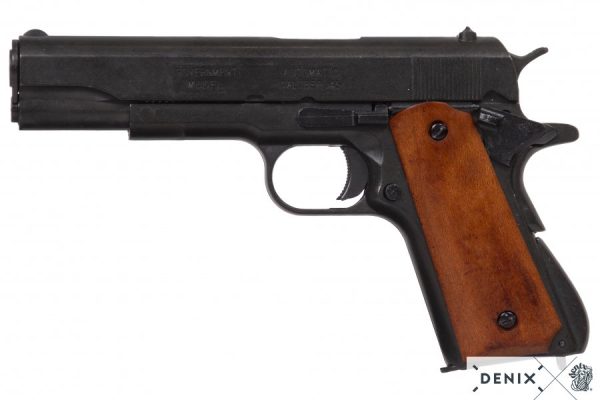 Replika-ase Colt 1911-A1 pistooli musta puukahvoilla
